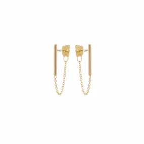 14k Gold Bar Chain Huggie Earrings
