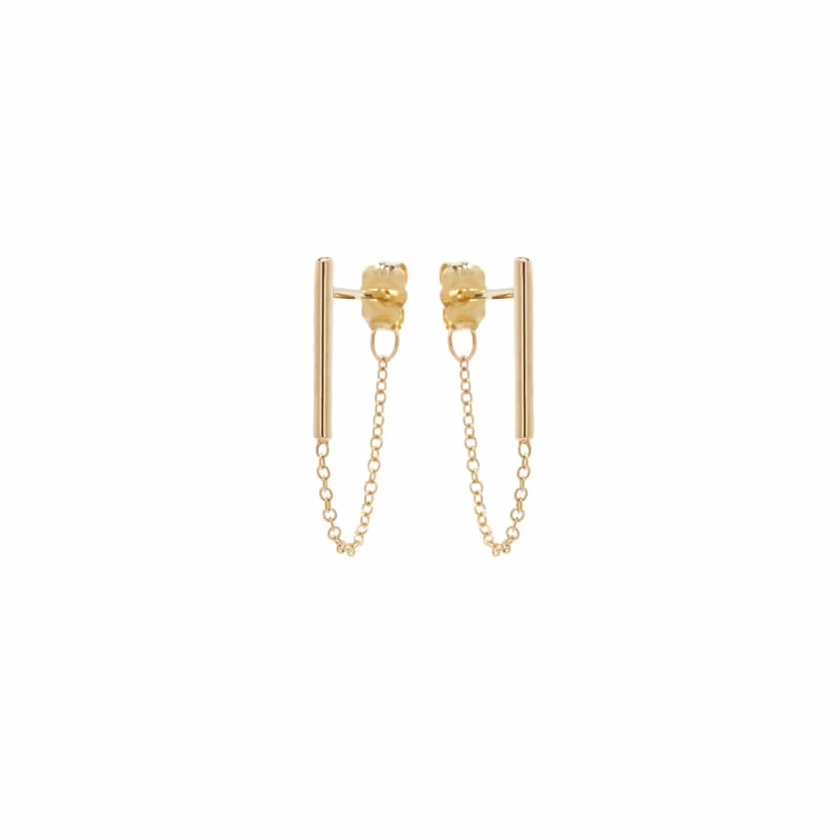 14k Gold Bar Chain Huggie Earrings