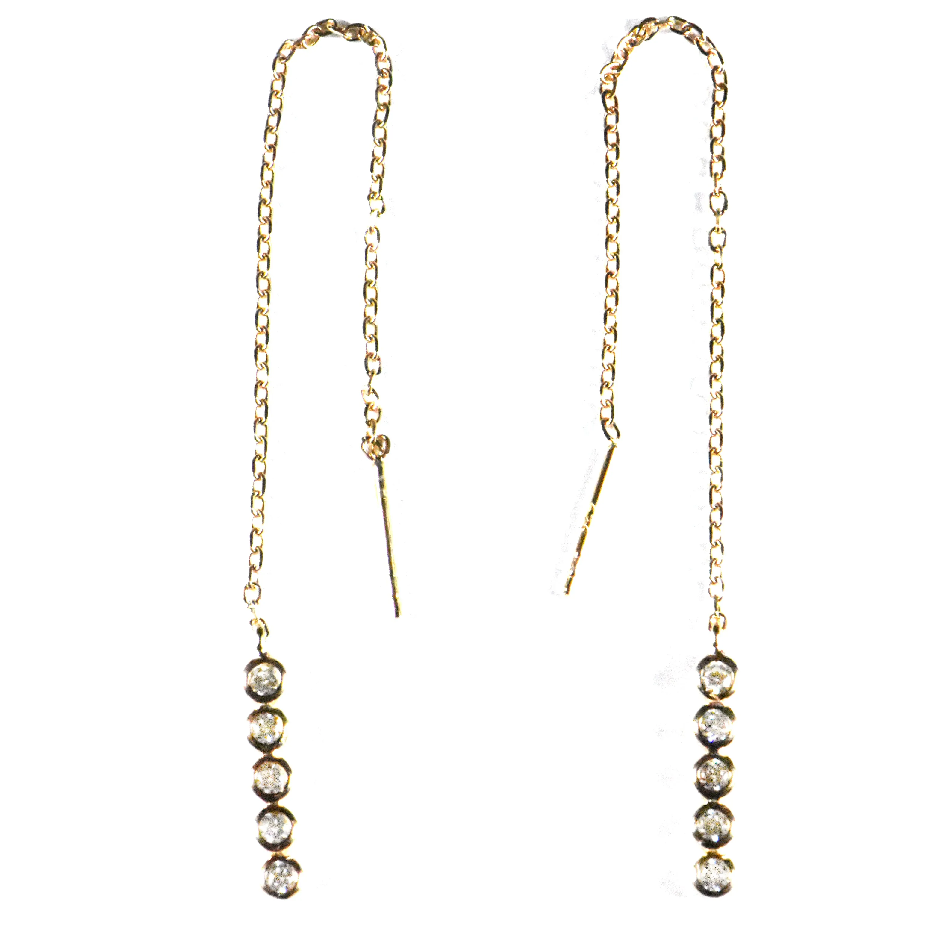 6 stone & chain silver earring with pink gold plating
