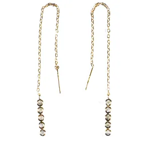 6 stone & chain silver earring with pink gold plating