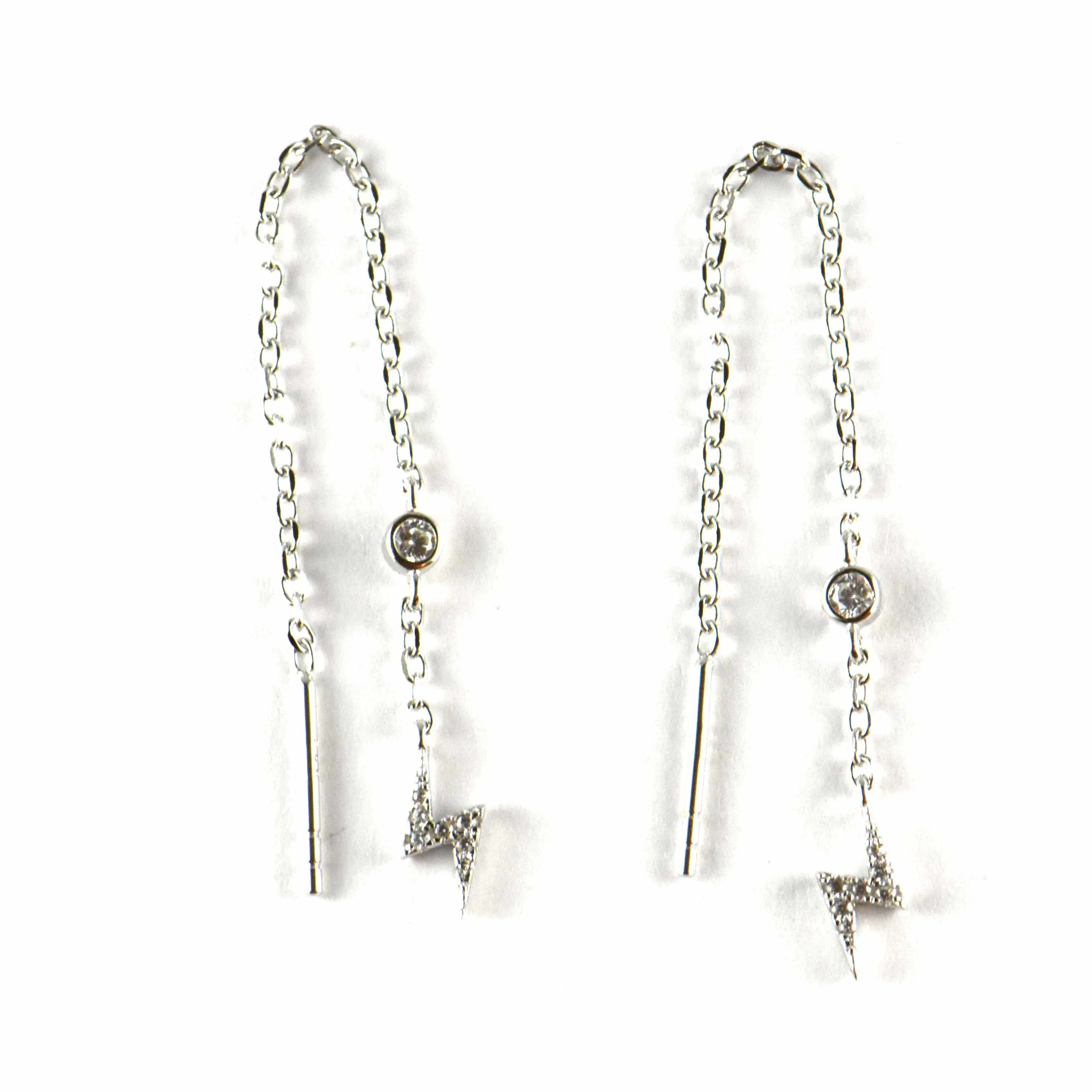 Chain silver earring with lighting & CZ