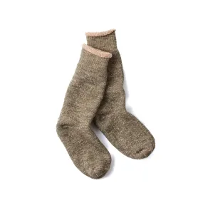 Double Face Crew Socks Merino Wool/Organic Cotton - Green/Brown