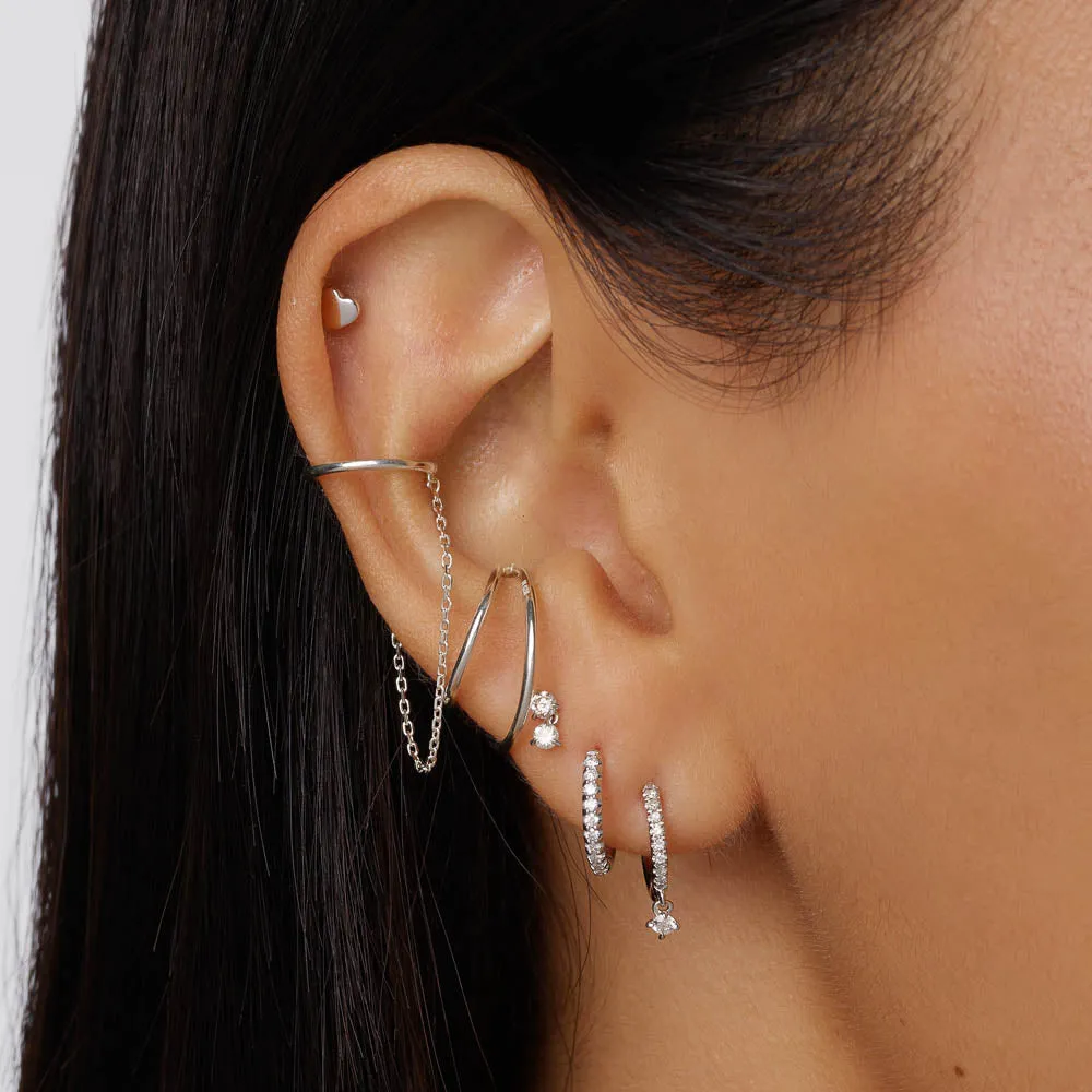 Drop Chain Single Ear Cuff in Silver