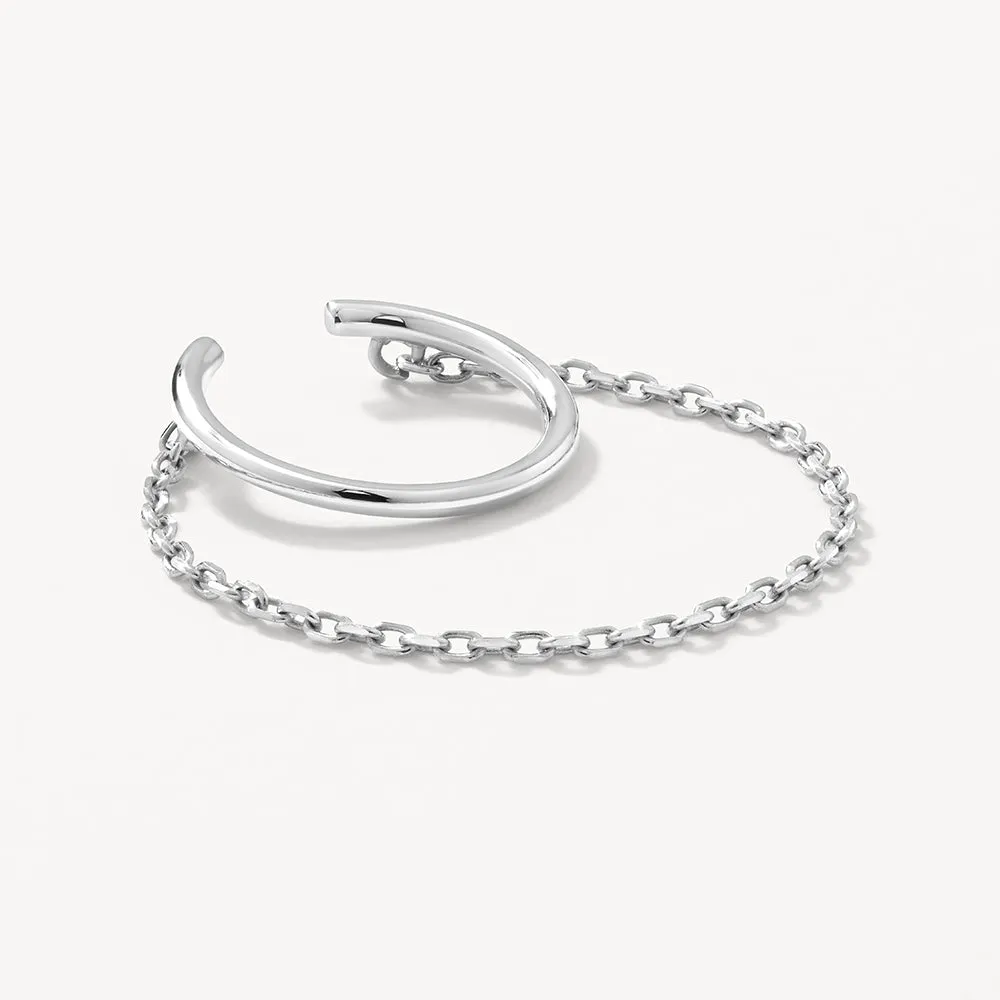 Drop Chain Single Ear Cuff in Silver