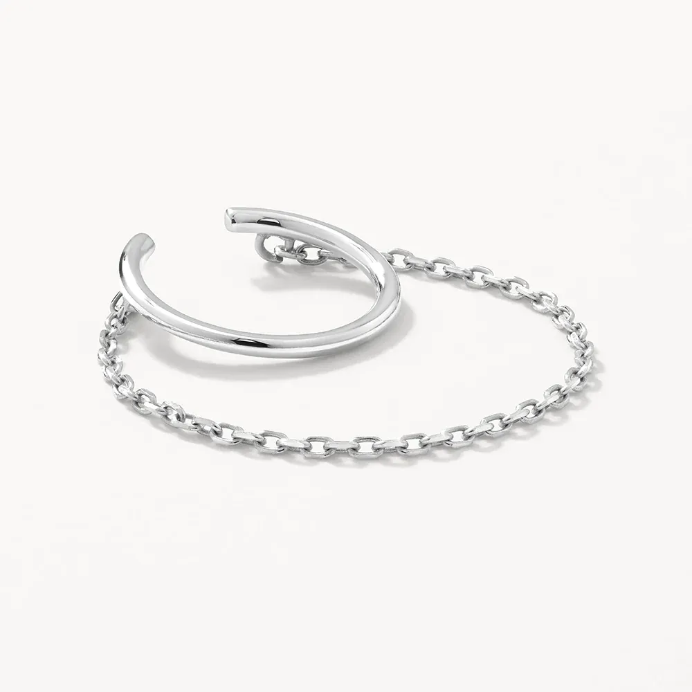 Drop Chain Single Ear Cuff in Silver