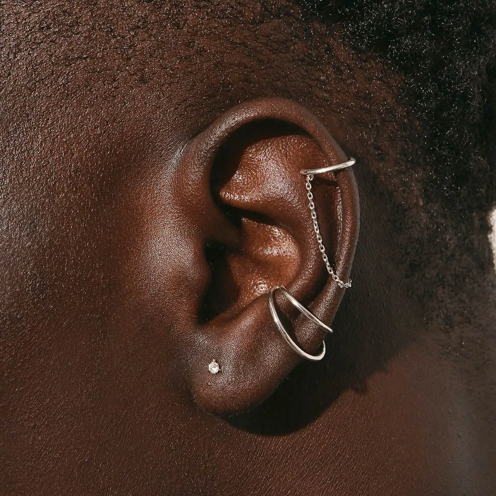 Drop Chain Single Ear Cuff in Silver