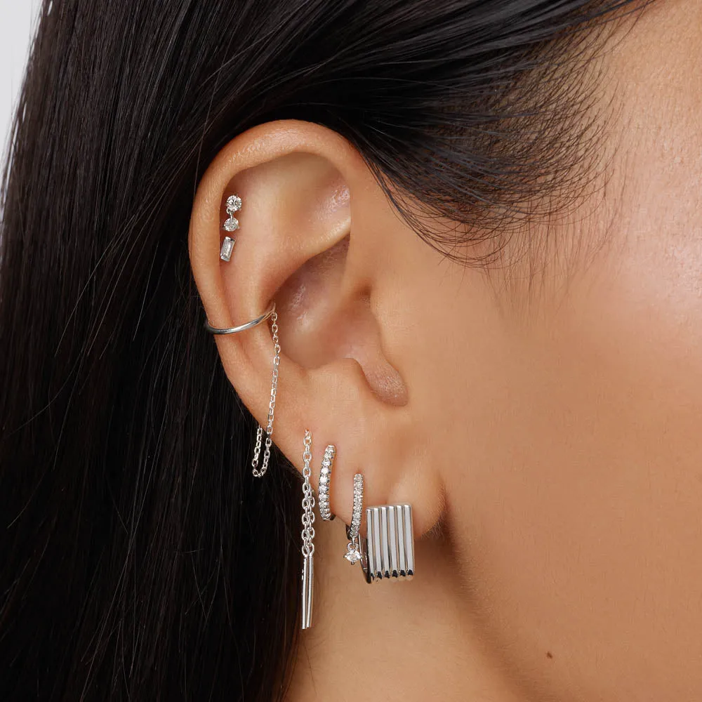 Drop Chain Single Ear Cuff in Silver