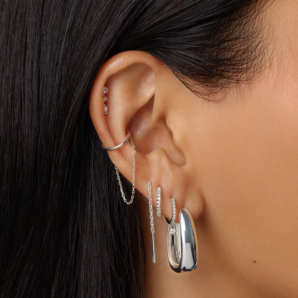 Drop Chain Single Ear Cuff in Silver