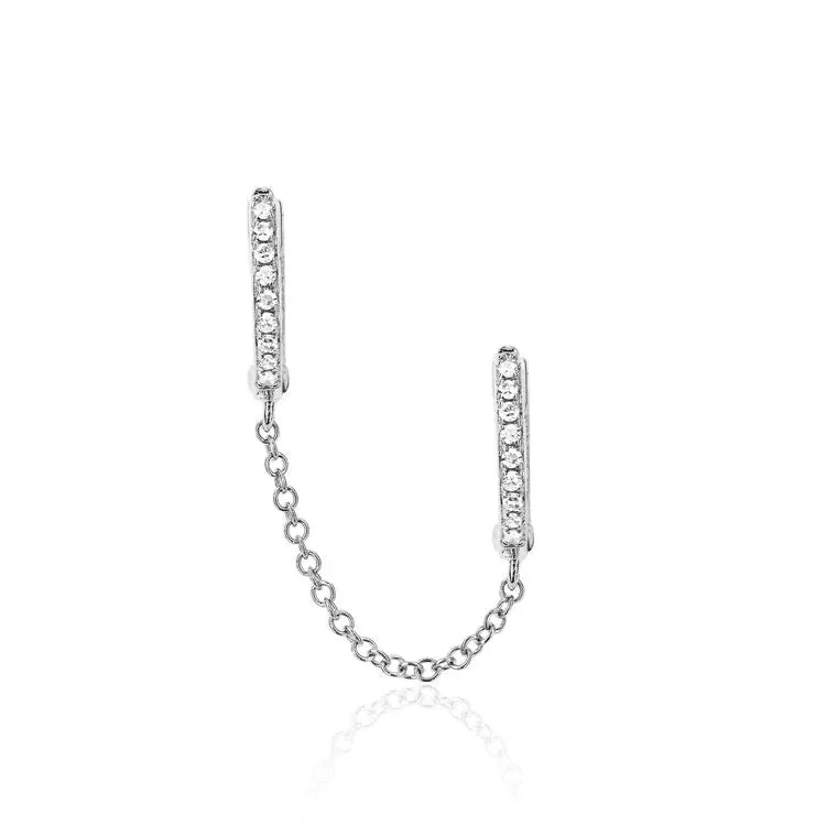 EF Collection - 14K White Gold Diamond Huggie Chain Earring