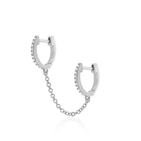 EF Collection - 14K White Gold Diamond Huggie Chain Earring