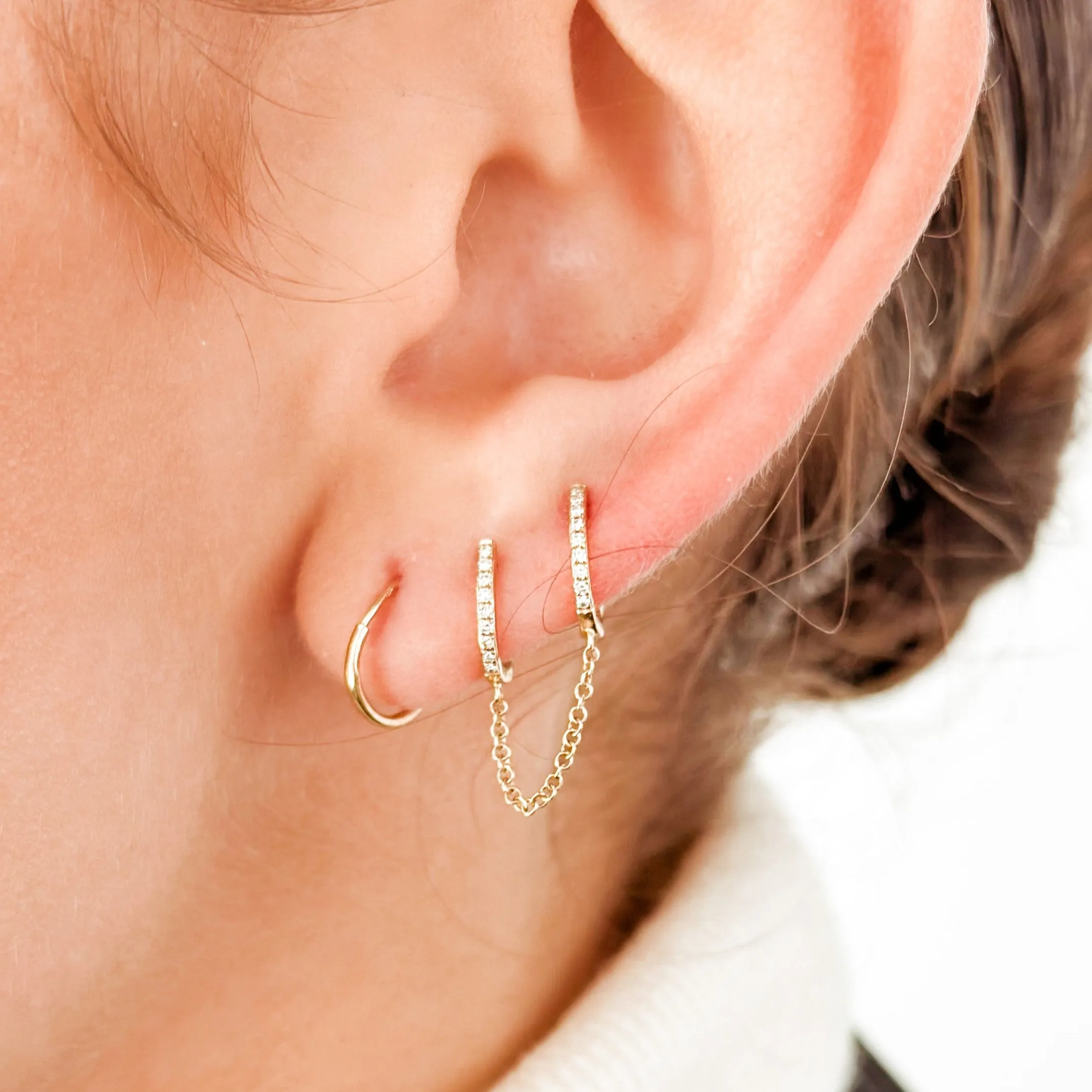 EF Collection - 14K Yellow Gold Diamond Huggie Chain Earring