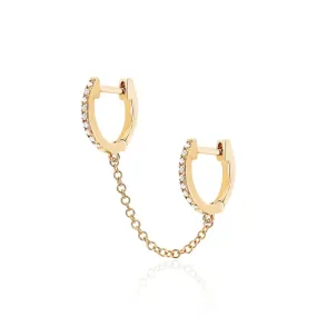 EF Collection - 14K Yellow Gold Diamond Huggie Chain Earring