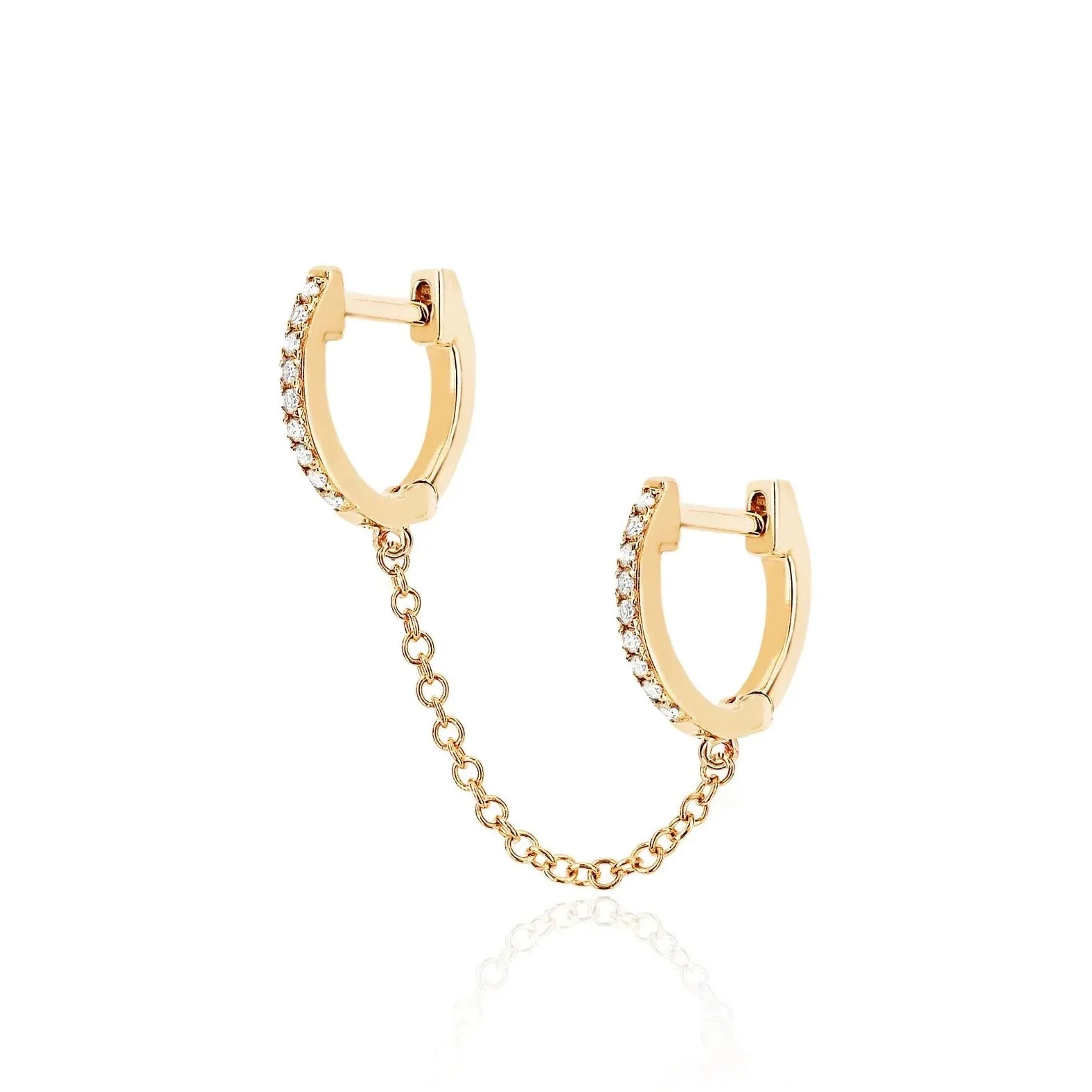 EF Collection - 14K Yellow Gold Diamond Huggie Chain Earring